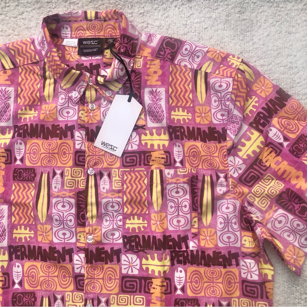WESC shirt button down NWT permanent vacation print surfboard tiki men’s large